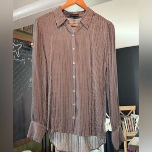 Express Clothings Charcoal, Ivory And Silver Button Up Blouse